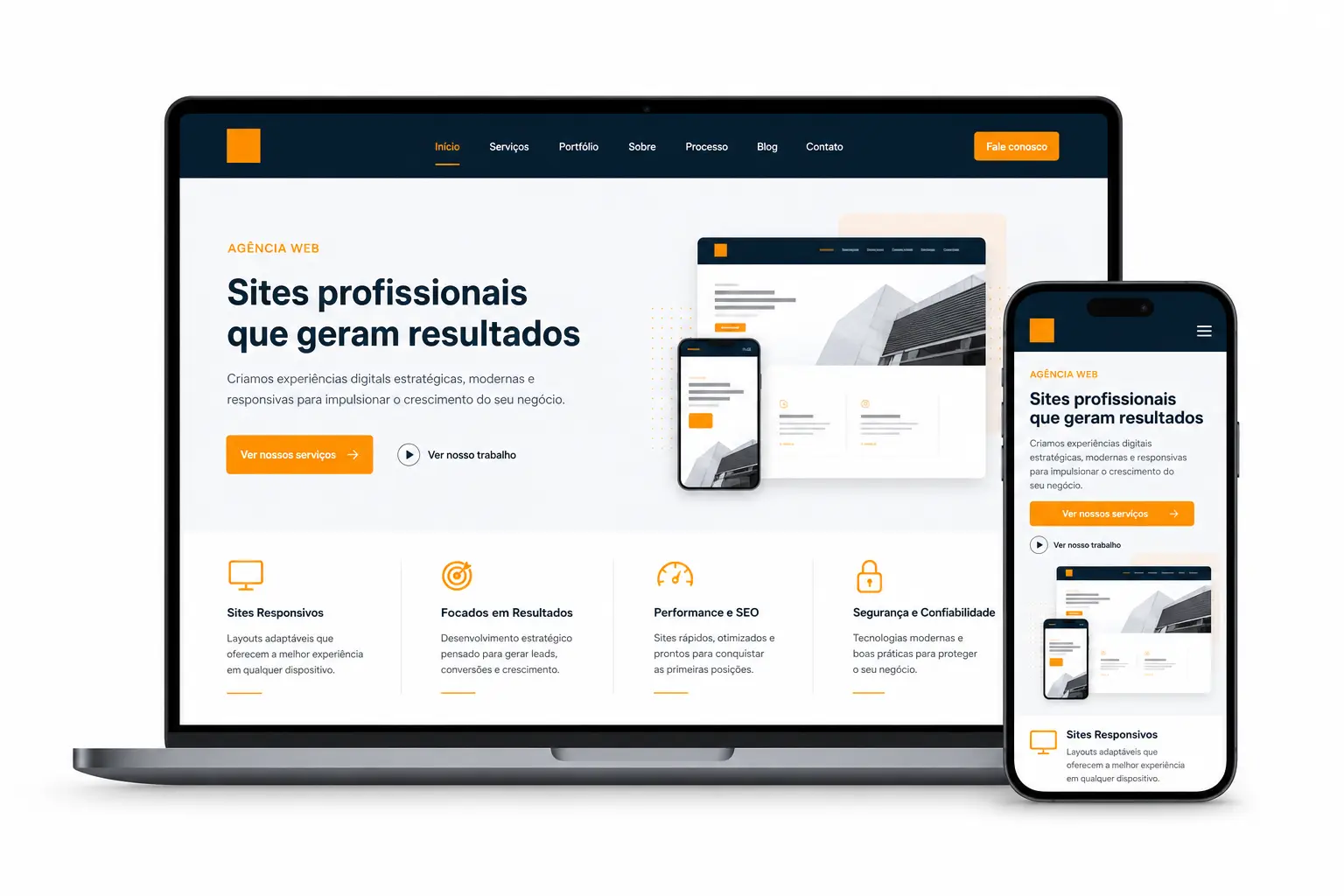 Mockup de site responsivo em notebook e smartphone - Agência MACAN